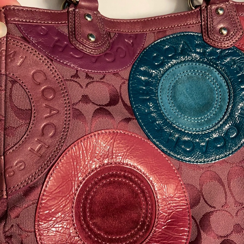 Coach purple/burgundy leather and fabric bag - Picture 11 of 16